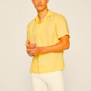 Short Sleeve Yarn Dyed Linen Shirt - Brand New - NEVER WORN - Yellow